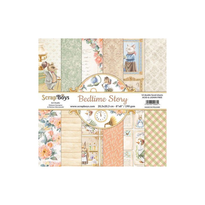 ScrapBoys Bedtime story paperpad 12 sh+cut out elements-DS  190gr 20,3x20,3cm