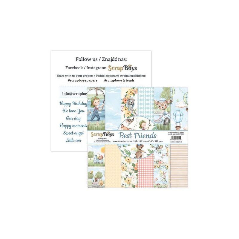 ScrapBoys Best Friends paperpad 24 vl+cut out elements-DZ  190gr 15,2x15,2cm