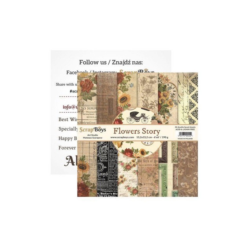 ScrapBoys Flowers Story paperpad 190gr 15,2cmx15,2cm