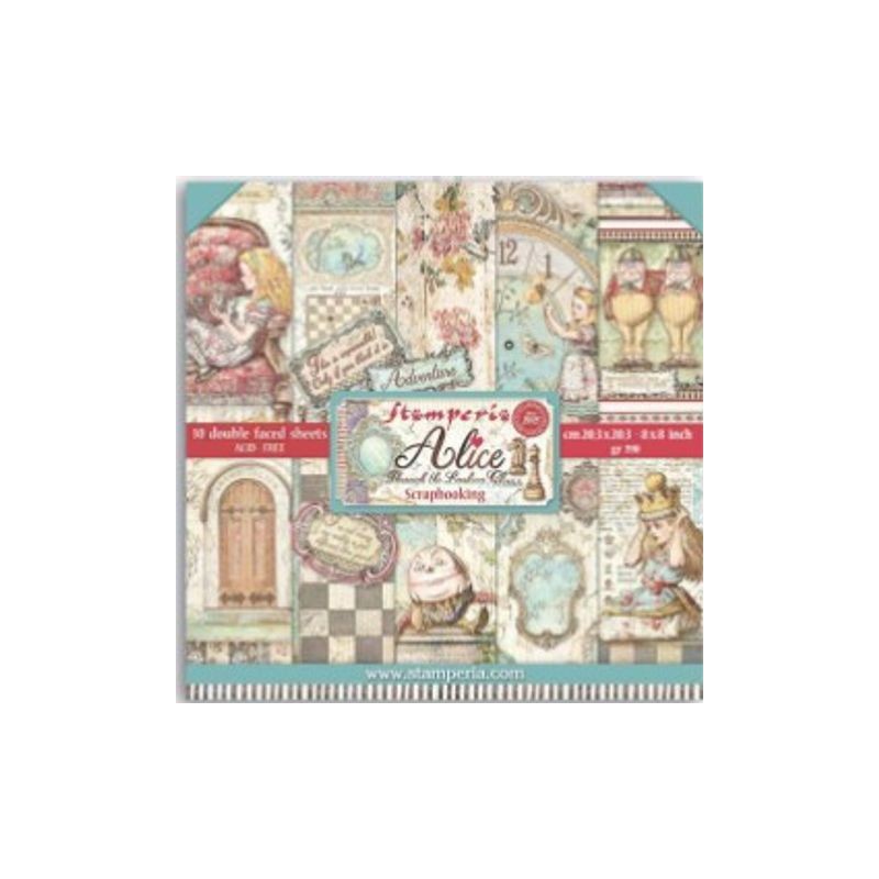 Stamperia Small Pad 10 sheets cm 20,3X20,3 (8"X8") - Alice through the looking glass