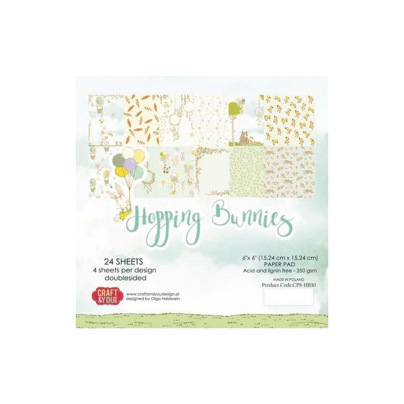 Craft&You Hopping Bunnies Small Paper Pad 6x6 24 vel