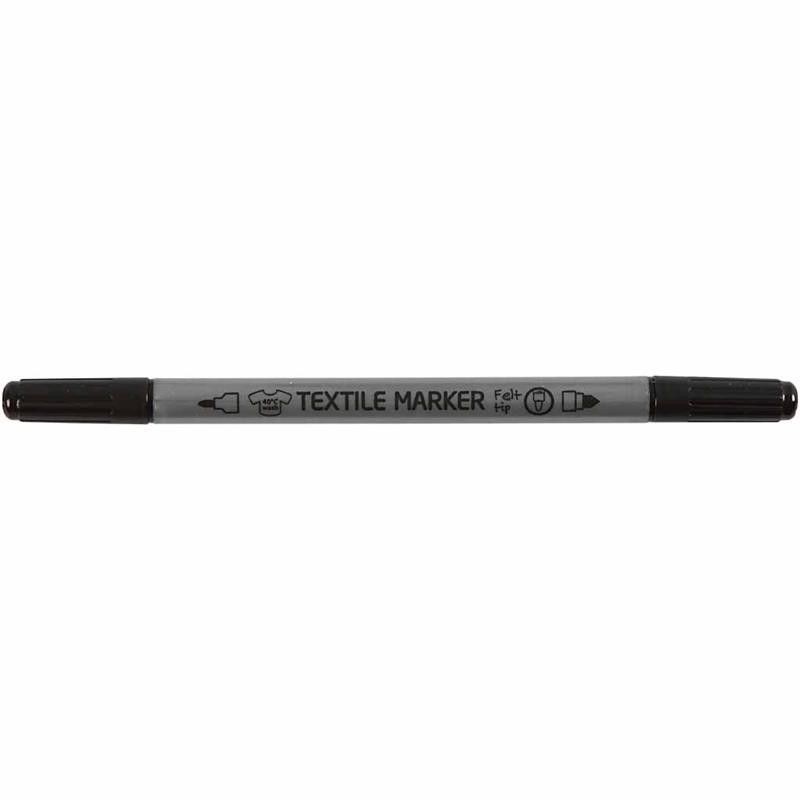 Textiltusch - svart Penna med 2 spetsar