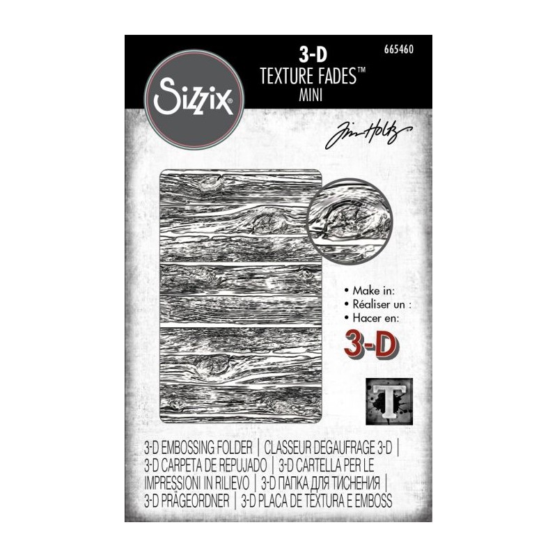 Sizzix 3-D Texture Fades mini A7 Embossing Folder - Lumber  Tim Holtz