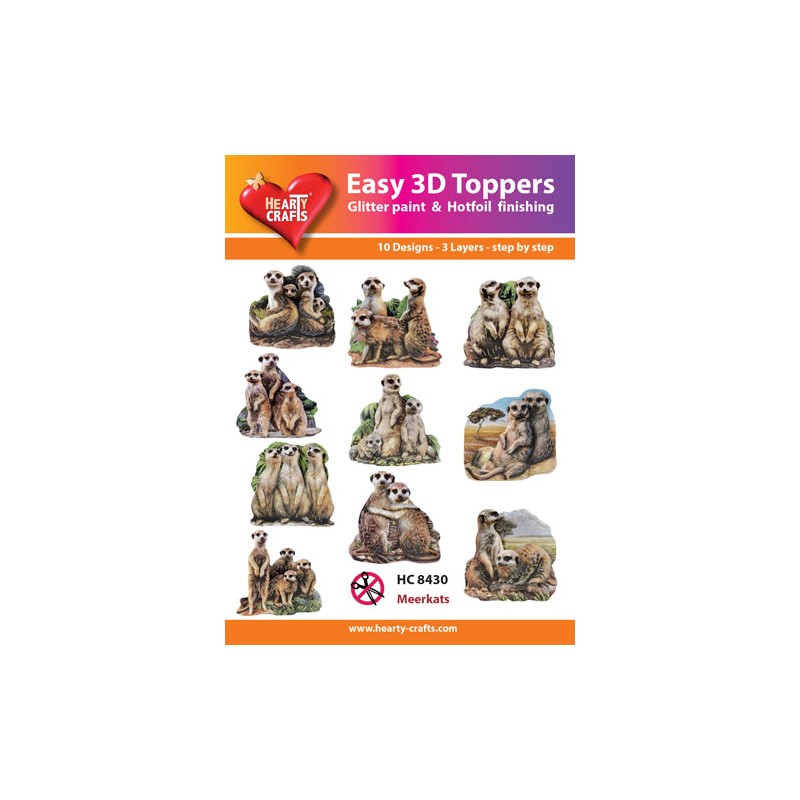 Easy 3D Toppers Utstansade motiv med Glitter/Guld 10 st. Surikater