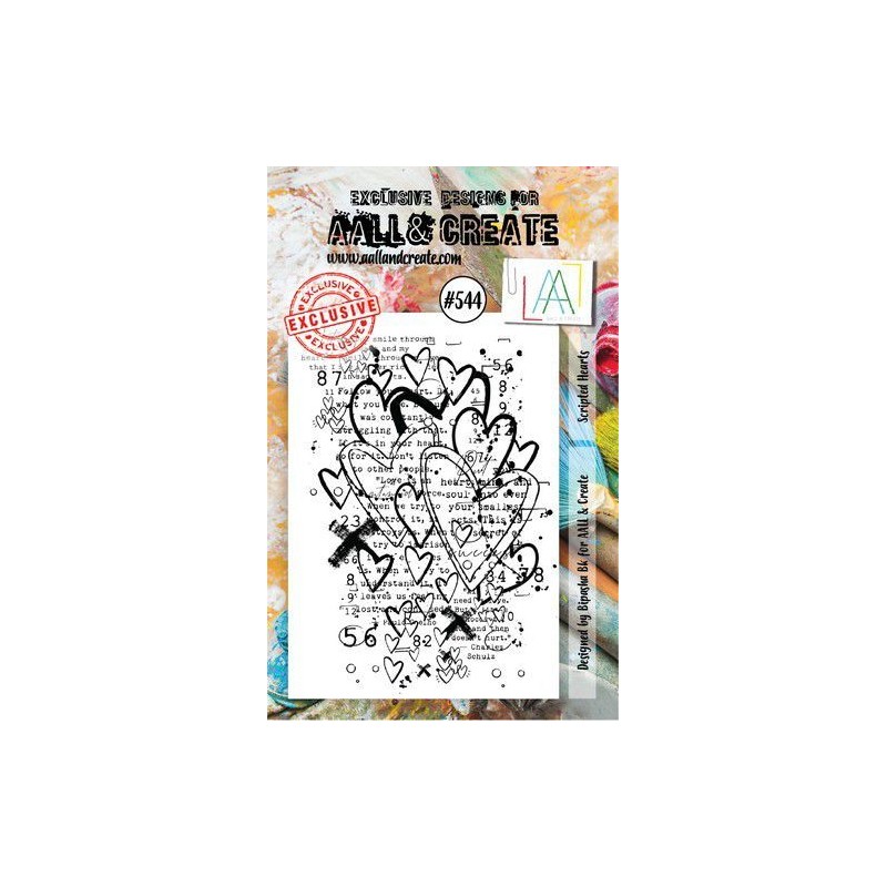 AALL & Create Stamp Set Scripted Hearts  7,3x10,25cm  nr.544 Bipasha BK