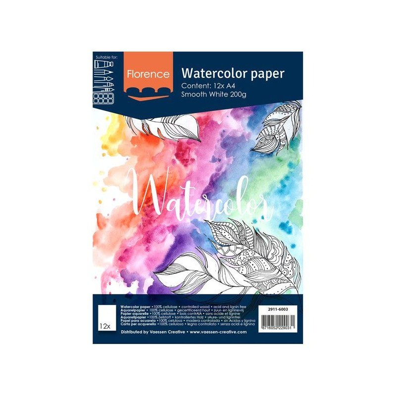 Florence  Watercolour paper smooth A4 200g White 12pcs
