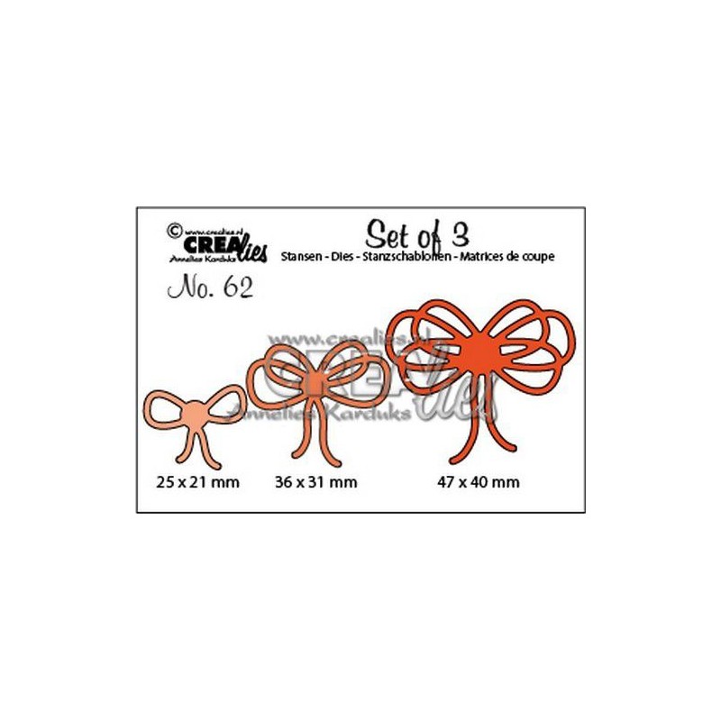 Crealies Set of 3 no. 62 Bows  25x21-36x31-47x40mm