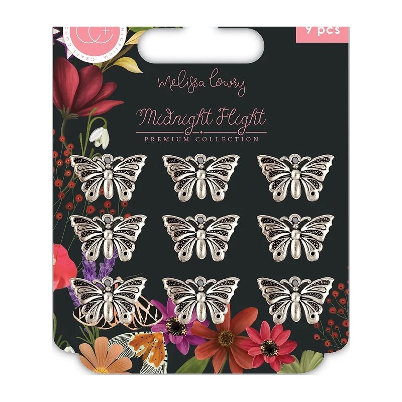 Craft creations Midnight Flight - Metal Charms - Moths butterfly