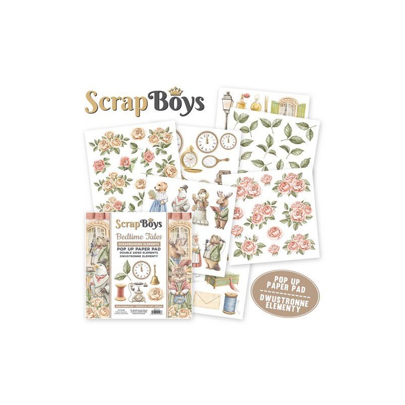 Scrapboys POP UP ej utstansade, double sided elements - Bedtime Tales  190gr 15,2x15,2cm