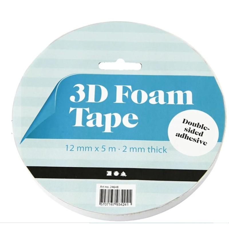 3D Foam Tape Rulle dubbelsidig 1,2 cm x 5 meter x 2mm tjock