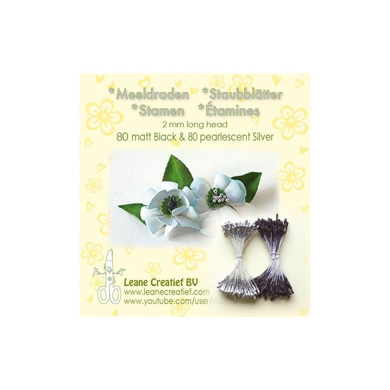 LeCrea -Pistiller Stamen 2mm ±80 matt black & 80 pearl silver