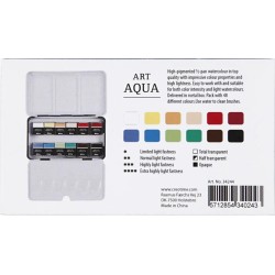 Art Aqua akvarellfärger, ½-pan, stl. 10x20 mm, standardfärger, 12 färg/ 1 förp.