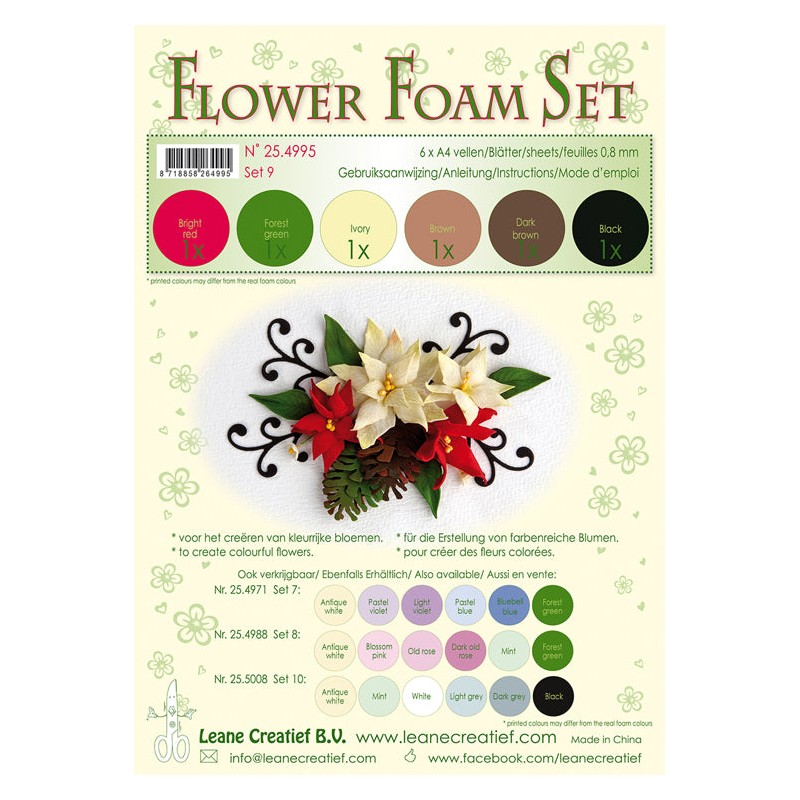 Leane Flower Foam A4 0,8mm “Assortment Set 9" 6 assorterede farver