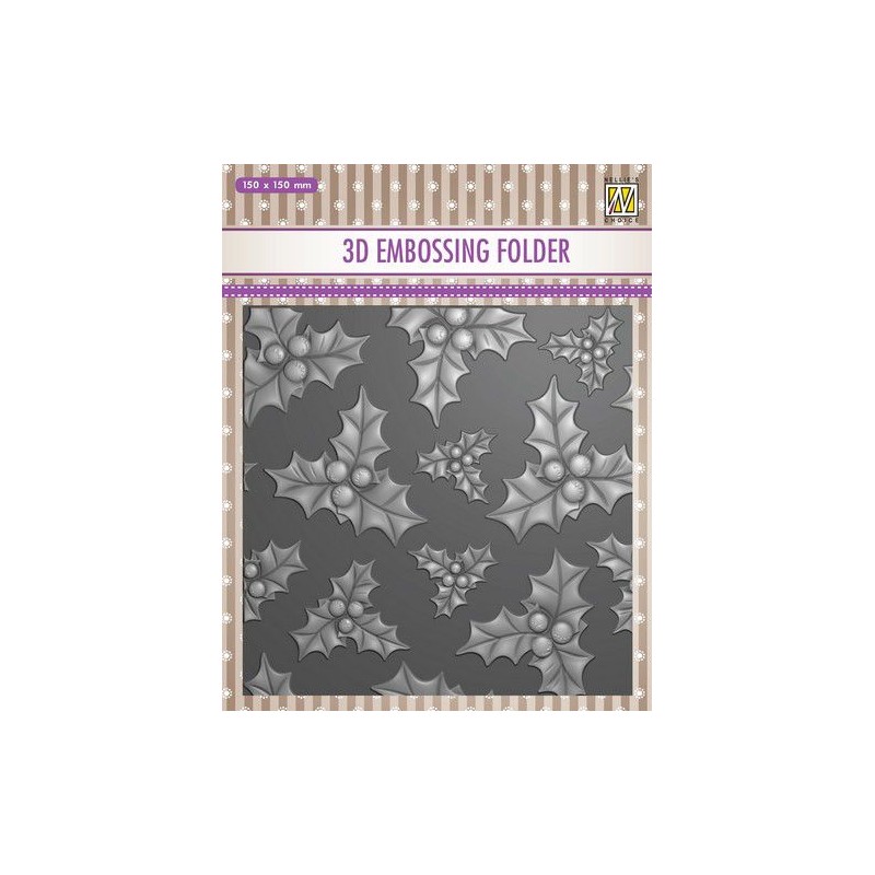Nellies Choice 3D Emb. folder holly leaves & berries  150x150mm