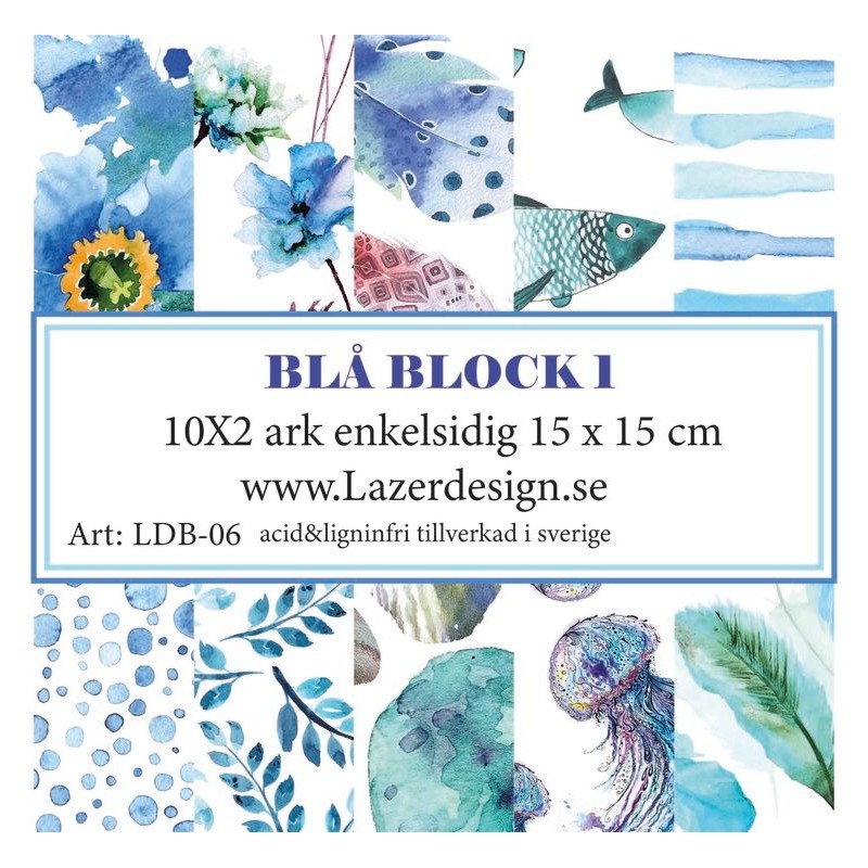 Lazer Design Pappersblock "BLÅ BLOCK 1" 15 X 15 cm