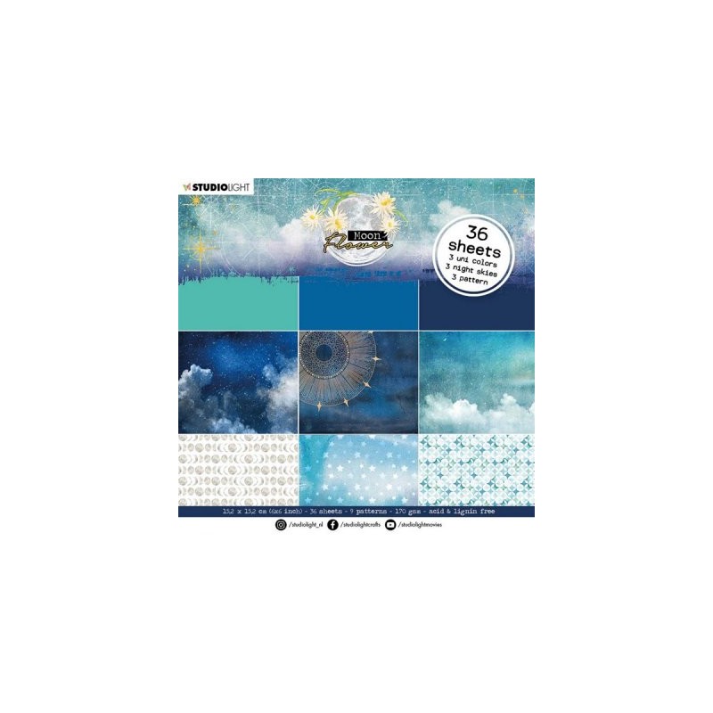 Studio Light Paper Pad Moon Flower (blå) nr.22  152x152 mm