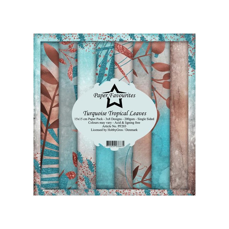 Paper Favourites Paper Pack "Turquoise Tropical Leaves" 15x15cm