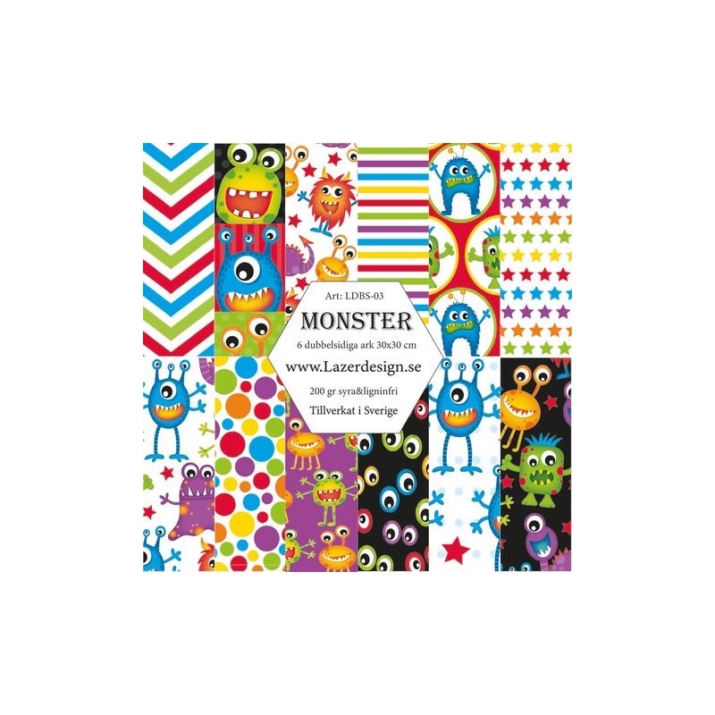 Lazer Design Pappersblock "Monster" 30x30 cm