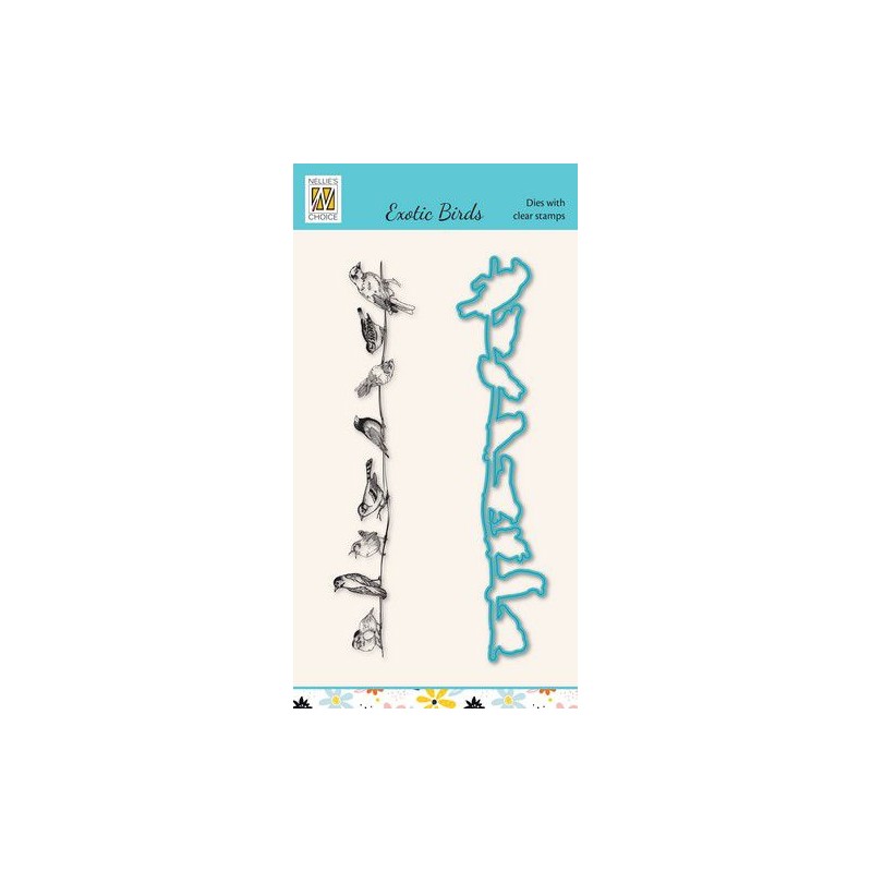 Nelie‘s Choice Die cut & clearstamp set Exotic birds - 4  168x34mm