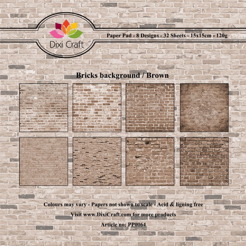 DIXI CRAFT PAPIRSBLOK 15X15CM "Bricks background"- Brown