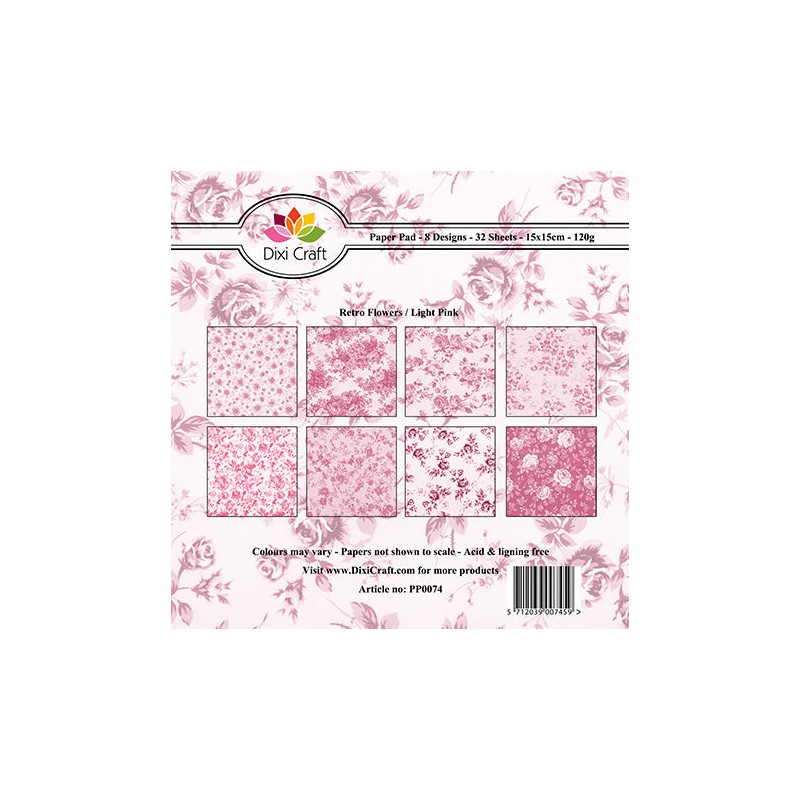DIXI CRAFT PAPIRSBLOK 15X15CM "Retro Flowers / Light Pink"