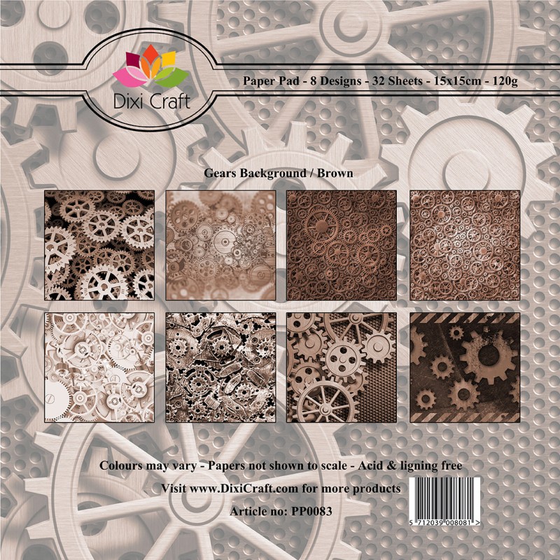 DIXI CRAFT PAPIRSBLOK 15X15CM “Gears Background - Brown”
