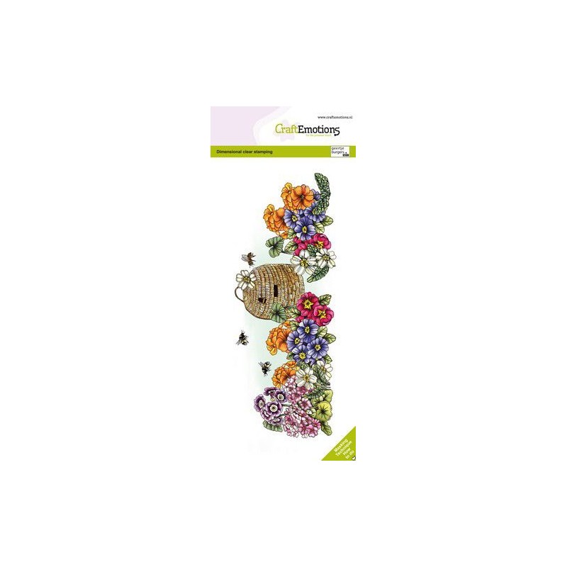 CraftEmotions clearstamps Slimline - Primrose with beehive GB Dimensional stamp